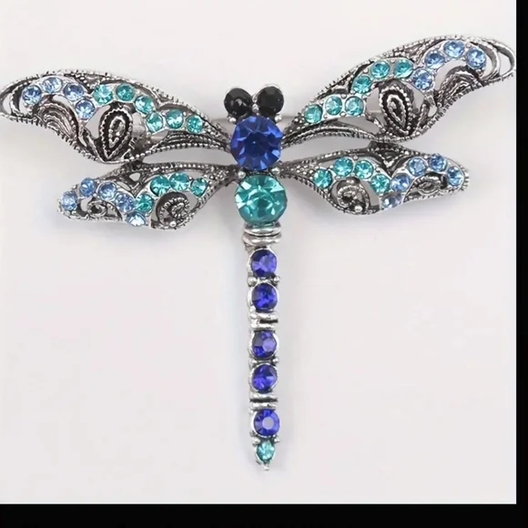 Dragonfly brooch pin blue  1.97" x 2.36" New tail moves - Picture 3 of 3